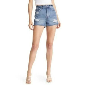 Lovers + Friends RIPPED HIGH WAIST CUTOFF NONSTRETCH DENIM SHORTS IN MIMOSA B812